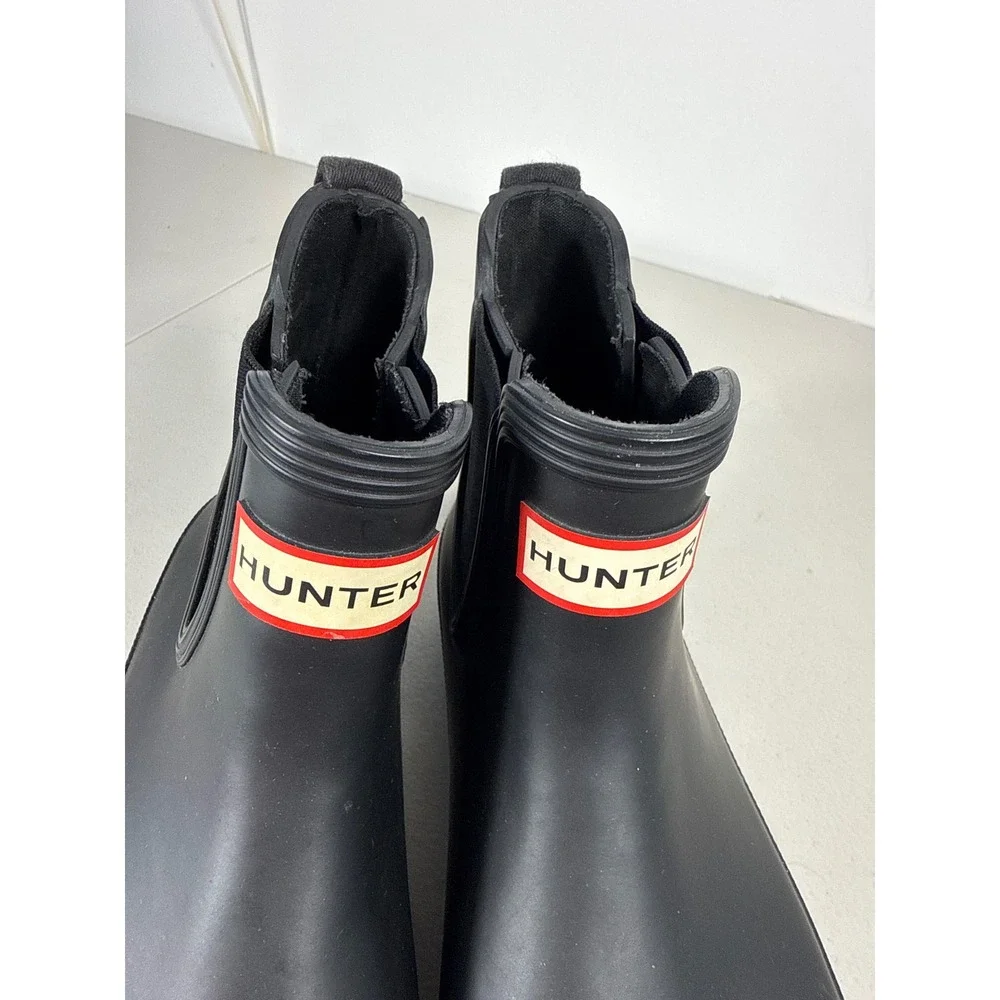 Hunter Original Chelsea Rain Boots Black Matte Waterproof Rubber Ankle Booties 8